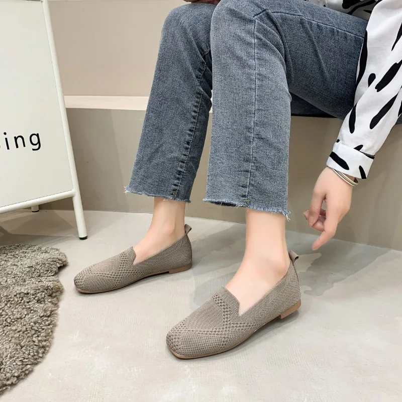 Fashion Spring Autumn New Mesh Ballet Flat Women Mesh Breathable Sneakers Women Square Toe Slip on Loafers Size 43 Zapatos Mujer