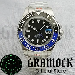 Gramock 43MM Luxury GMT Mechanical Men's Wristwatch AR Blue Cyclops Sapphire Glass Stainless Steel 100M Waterproof Automatic