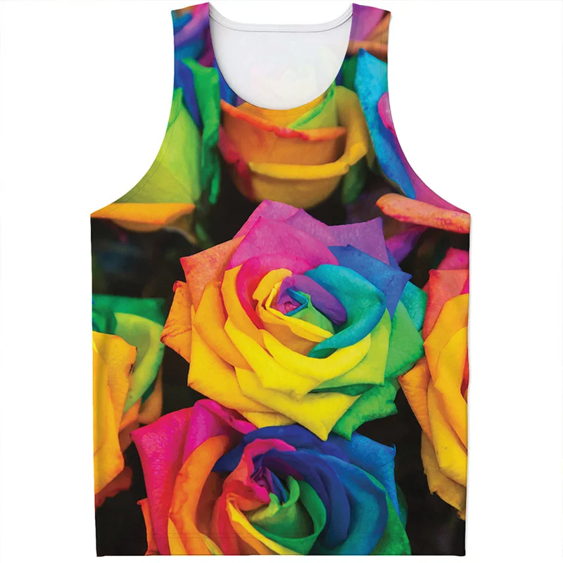 Fashion Rainbow Flower 3D Printed Tank Top For Men Summer Cool Street T-shirt Quick Dry Vest Tops Oversized Sleeveless Tees