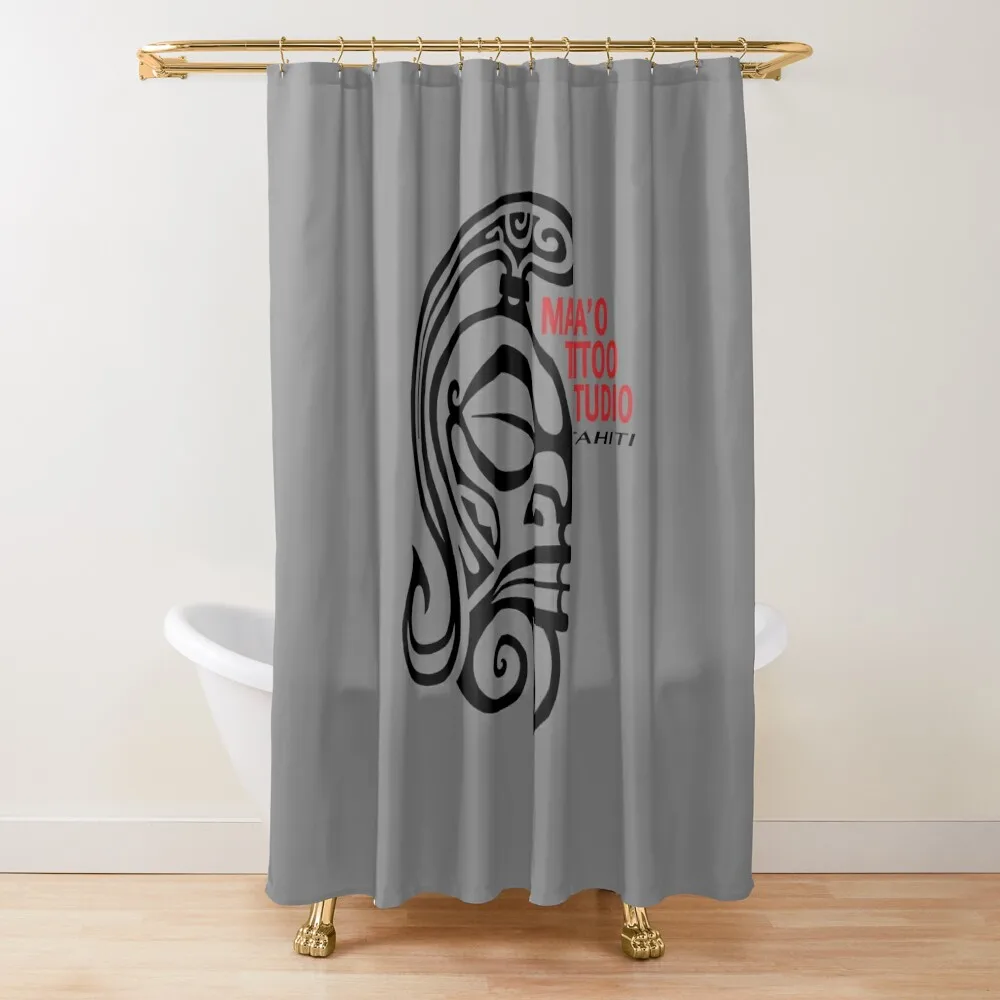 Mana'o Tattoo Studio Tahiti TIKI WARRIOR (black) Shower Curtain Shower For Bathroom Set Window Anime Bathroom Curtain