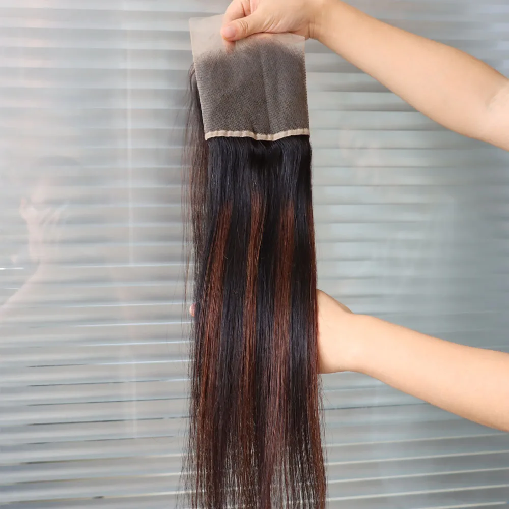تسليط الضوء على اللون البني عذراء ريمي الهندي وصلة إطالة شعر طبيعي شفافة 4x4 5x5 13x4 13x6 الدانتيل إغلاق أمامي مستقيم الشعر
