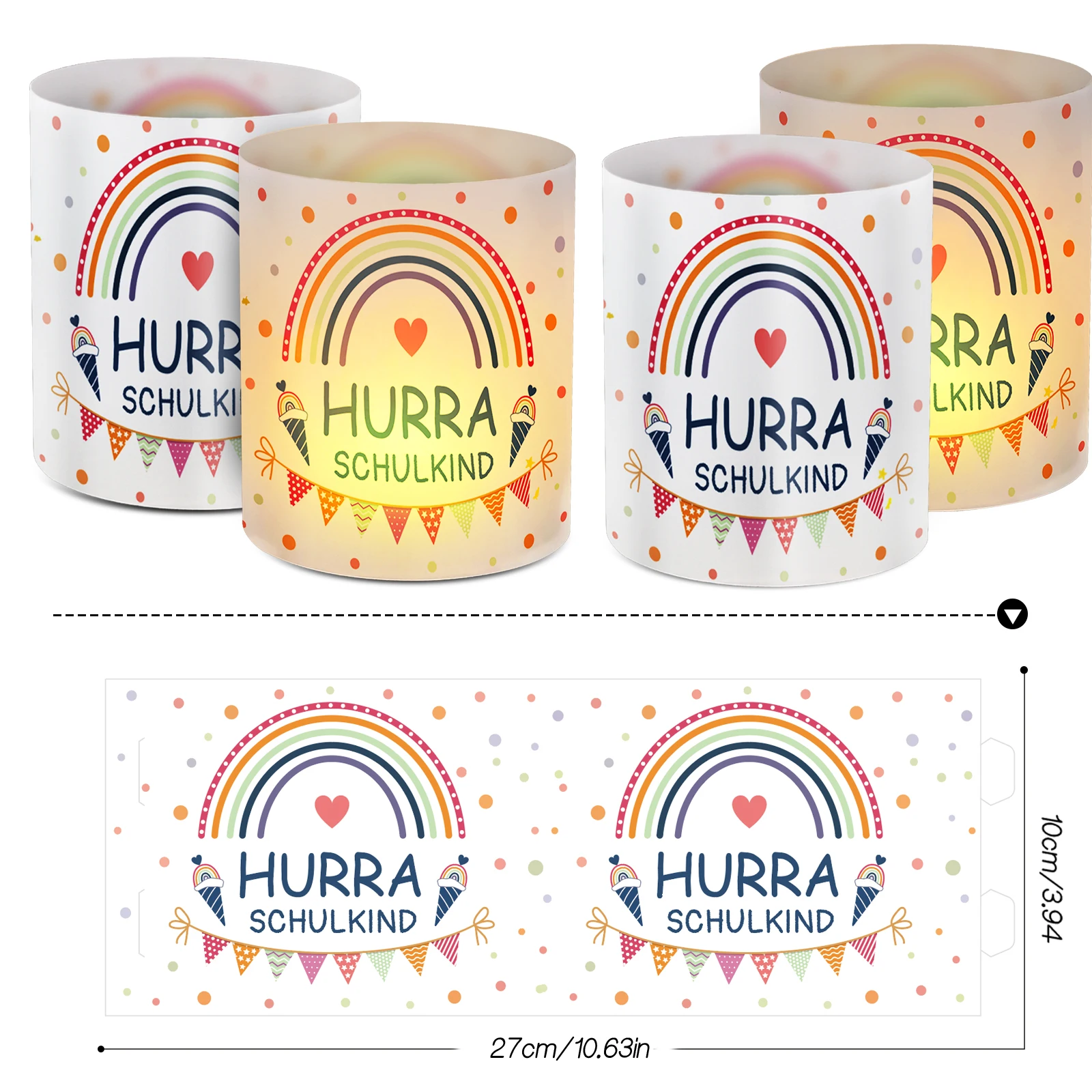 12pcs Hurra Schulkind Theme Lampshade Cute Love Ice Cream Polka Rainbow Pattern Table Decoration on the First Day of School, Sch - view 2