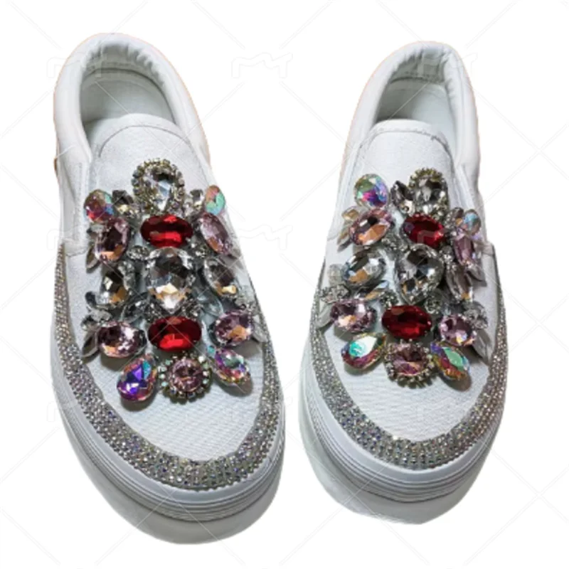 Thick bottom gemstone Crystal accessories Wedding party canvas shoes handcrafted shallow mouth sports women\'s shoes 35-40