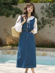 MISHOW Casual Retro Dress for Women Spring Summer 2023 Blue Denim A-LINE V-Neck Slim Sleeveless Female Vest Dresses MXC14L1288