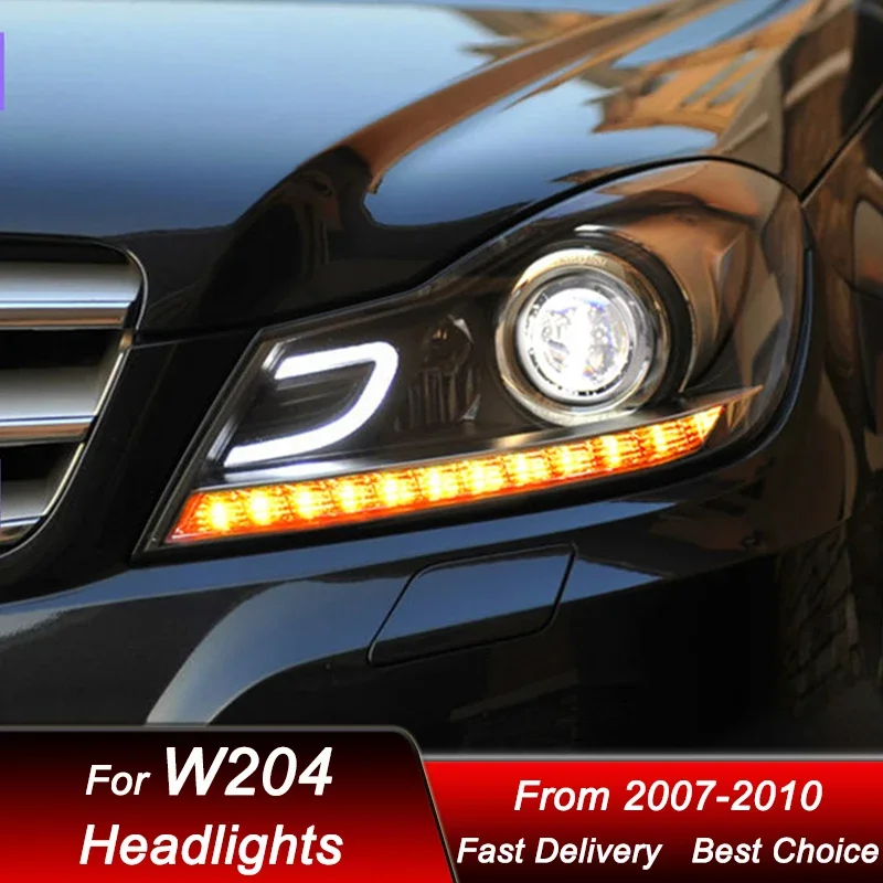 

Поп-автомобильные фары для Mercedes-Benz C Class W204 2011-2014, высокий стиль, светодиодные автомобильные фары в сборе, комплект аксессуаров для линз проектора