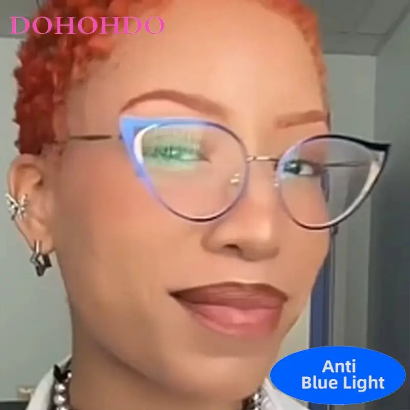 

Fashion Brand Designer Cat Eye Metal Frame Glasses For Women Optical Spectacle Computer Anti-Blue Light Protection Eyeglasses