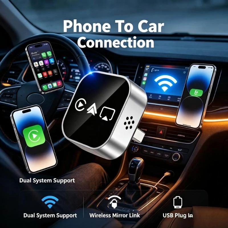 Smart Plug-And-Play 4-In-1 Carplay Adapter Wireless Bluetooth Screen Mirroring Vehicle Multimedia Connector