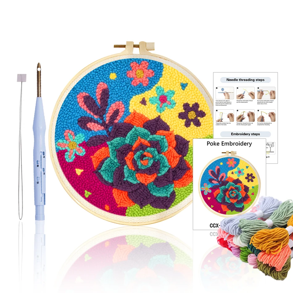 GATYZTORY Dopamine colored flower Picture Handwork embroidery punch needle kit Easy embroidery hoop 20x20cm Diy Home Decoration