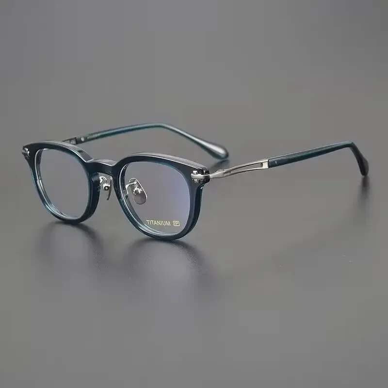 

High Quality Acetate Titanium Glasses Frame Men Retro Round Literary Style Eyeglasses Clear Lens Eyewear Oculos