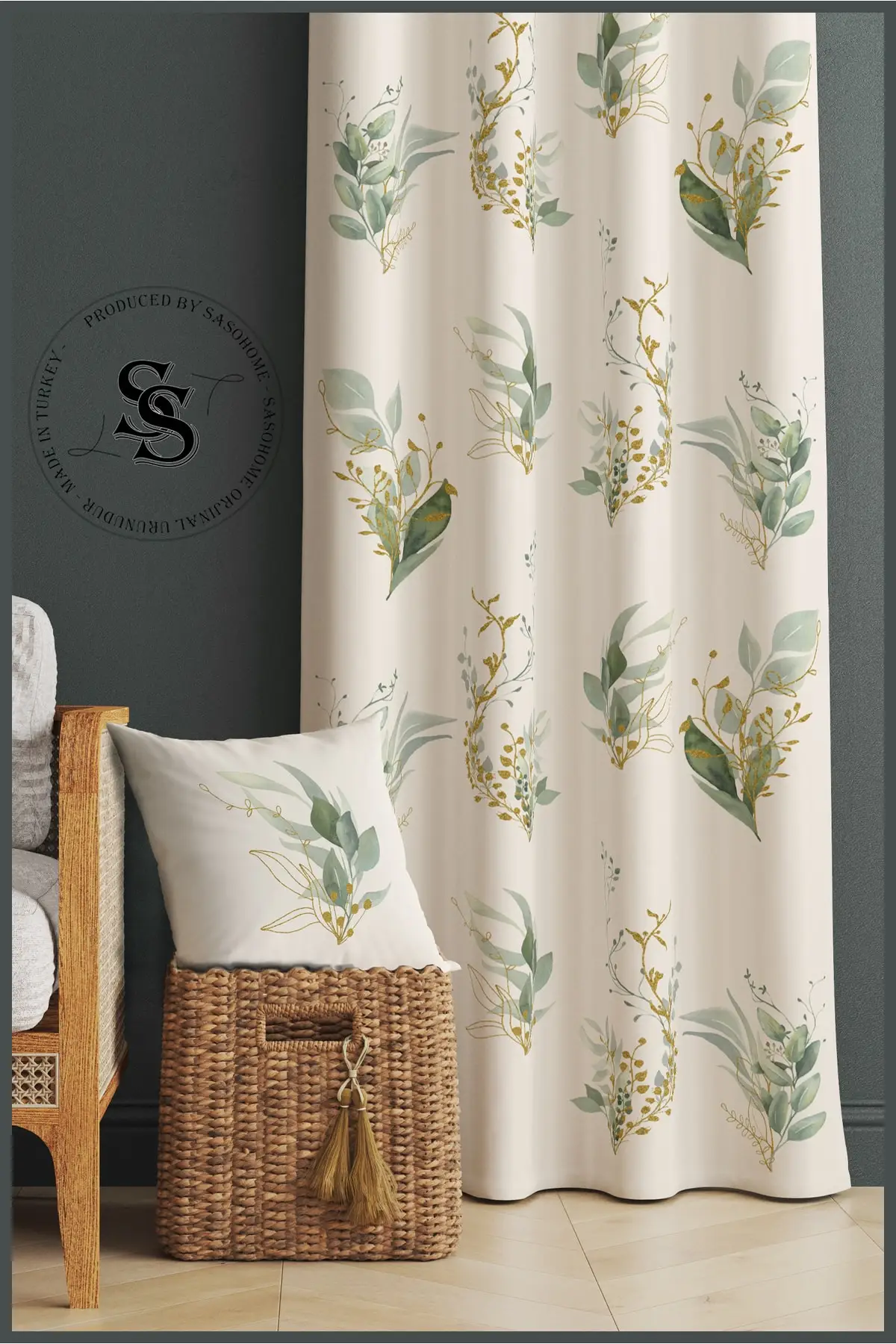 Curtain Simple Modern Design Green Leaves Pattern 140 X 270 Cm Quality Digital Printed Backdrop