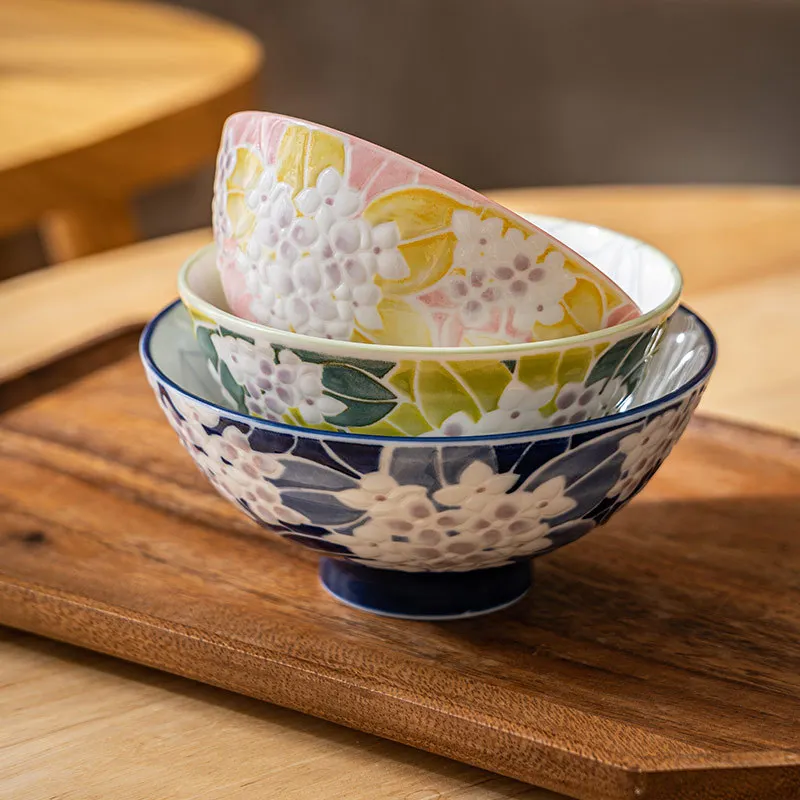 Japanese Household Flower Ceramic Rice Bowl Elegant Tableware