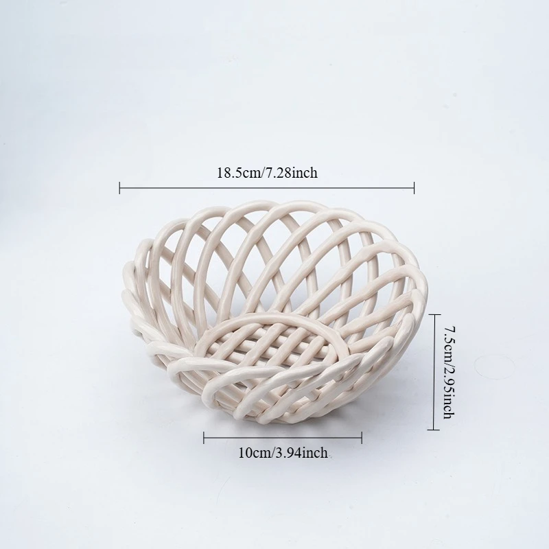 سلة فواكه منسوجة يدويًا من السيراميك، ديكور منزلي من السيراميك المجوف، طاولة طعام لغرفة المعيشة، وجبات خفيفة من الفاكهة، سلة تخزين الخبز #6