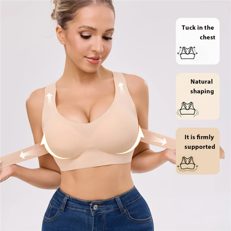 Women Posture Corrector Bra Wireless Minimizer Vest Bra Cross Back Support Breathable Large Bust Back Buckle S‑XXL