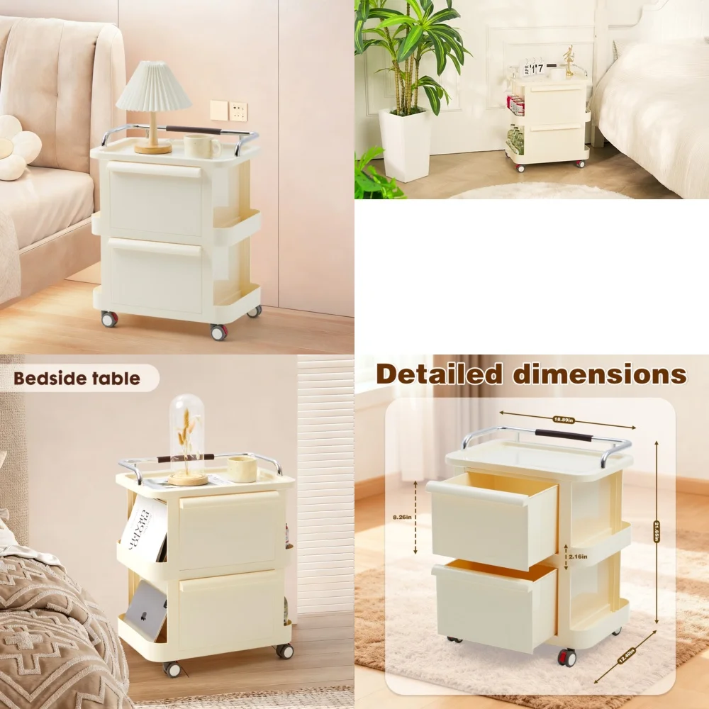 

storage holders2 Tier Narrow Rolling Utility Cart with Drawers Open Shelves Lockable Wheels Mobile Storage Cart for Kitchen