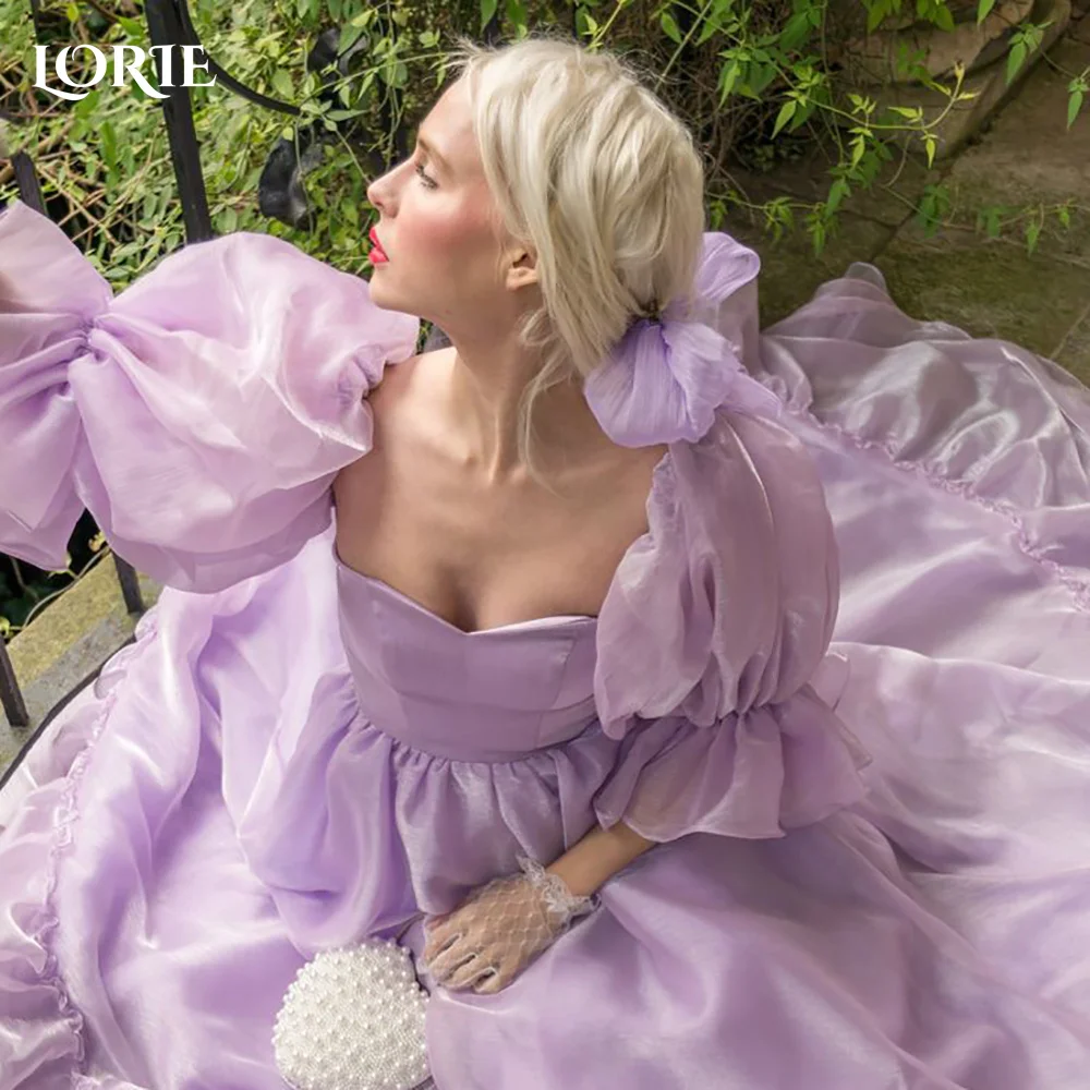 LORIE Princess Party Dress with Puff Sleeve Ruched Sweetheart Evening Gown Formal Occasion Pink Ruffle Prom Party GownCustomized