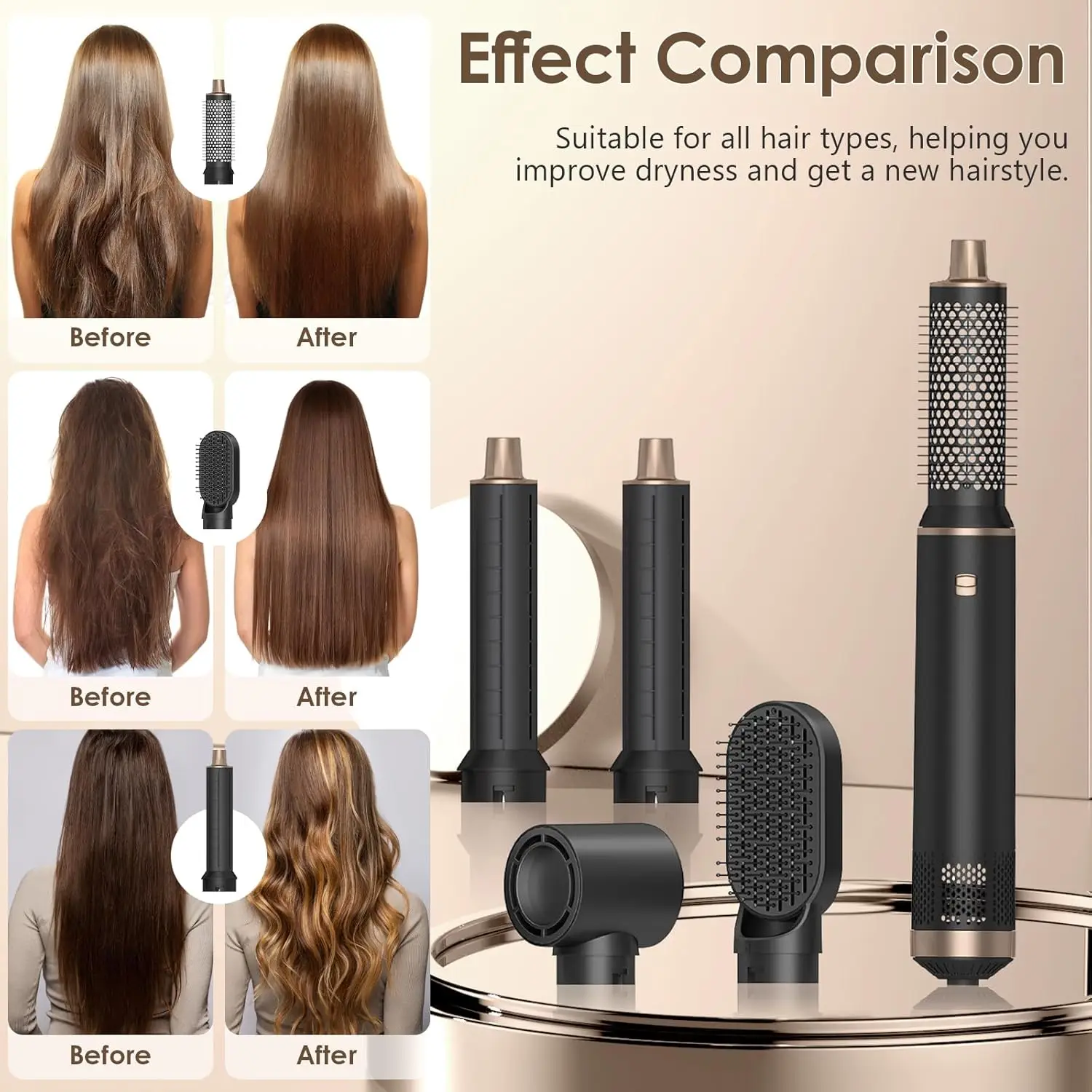 

5 in 1 Hair Dryer Brush, Negative Ion Blow Dryer Brush Set Upgrade Hot Air Brush Curling Wrap Air Curler, Curling Iron Hair