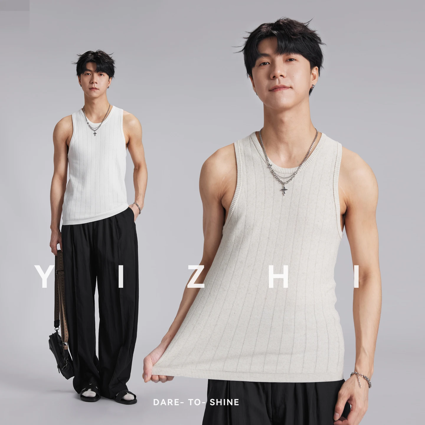

Men Lyocell Vertical Striped Knit Vest 2026 Summer New Elastic Soft Breathable Sleeveless T-shirt Inner Base Top