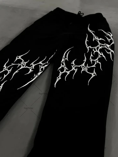 Imagen 2 del producto Pantalones de pierna recta sueltos de moda con estampado de rayas Retro oscuro para hombres, pantalones casuales Harajuku de Hip-hop de calle americana