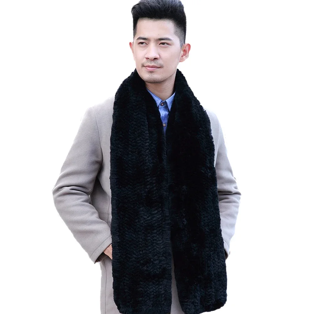 Men Real Rex Rabbit  Fur Scarf Women Winter Warm Neckerchief Fluffy Soft  Black Light Grey Apricot 180cm*20cm