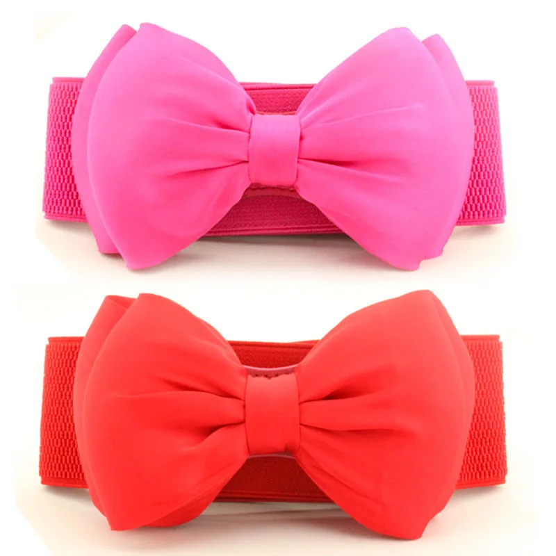 New Women Bowknot Cummerbunds Elastic Bow Wide Stretch Bukle Waistband Belt Fashion Girl Dress Accessories Waist Belts