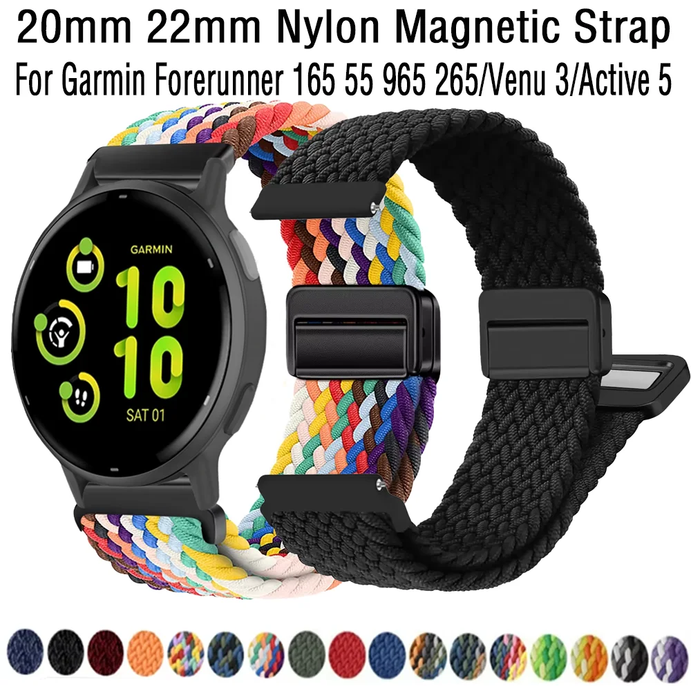 20mm 22mm Nylon Strap for Garmin Forerunner 165 55 965 265 Music /Vivomove Trend/Venu 3 Correa Band Garmin Vivoactive 5/Active 5