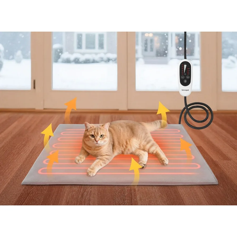 

Pet Heating Pad for Cats and Small Dogs Heated Cat Bed with 4-Level Timer 6-Level Temperature Control Waterproof Indoor Warming