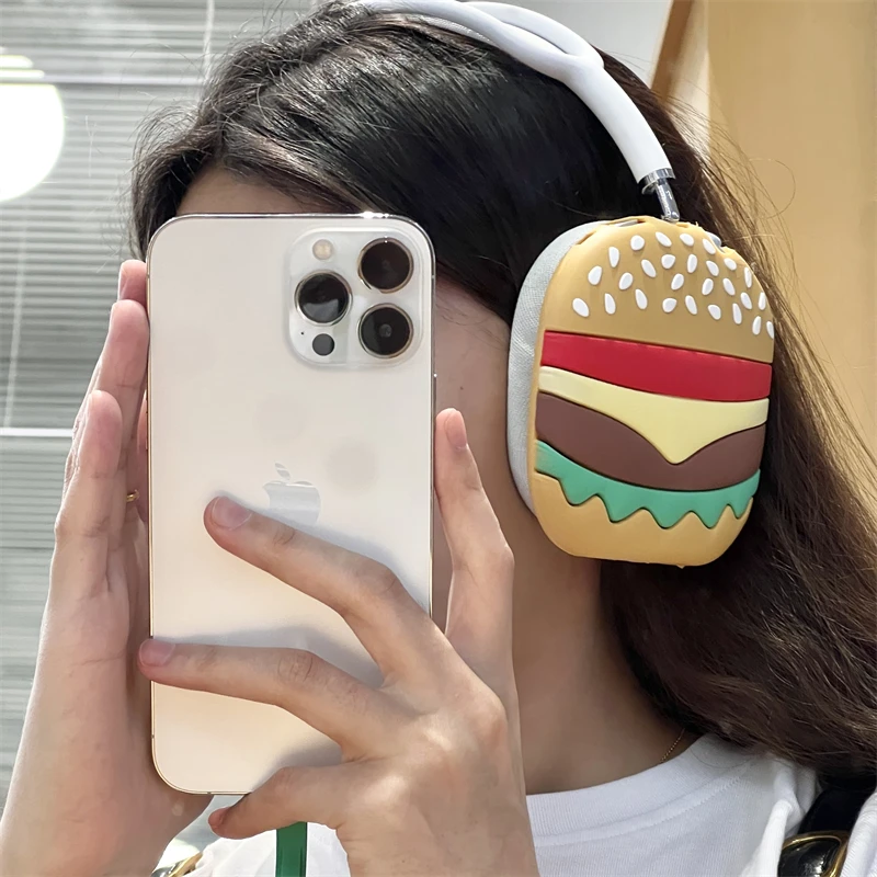 Hamburger Delicious Simulated Protective Case for Apple Airpods Max Headphones Cartoon Cover Silicone Anti-scratch Accessories