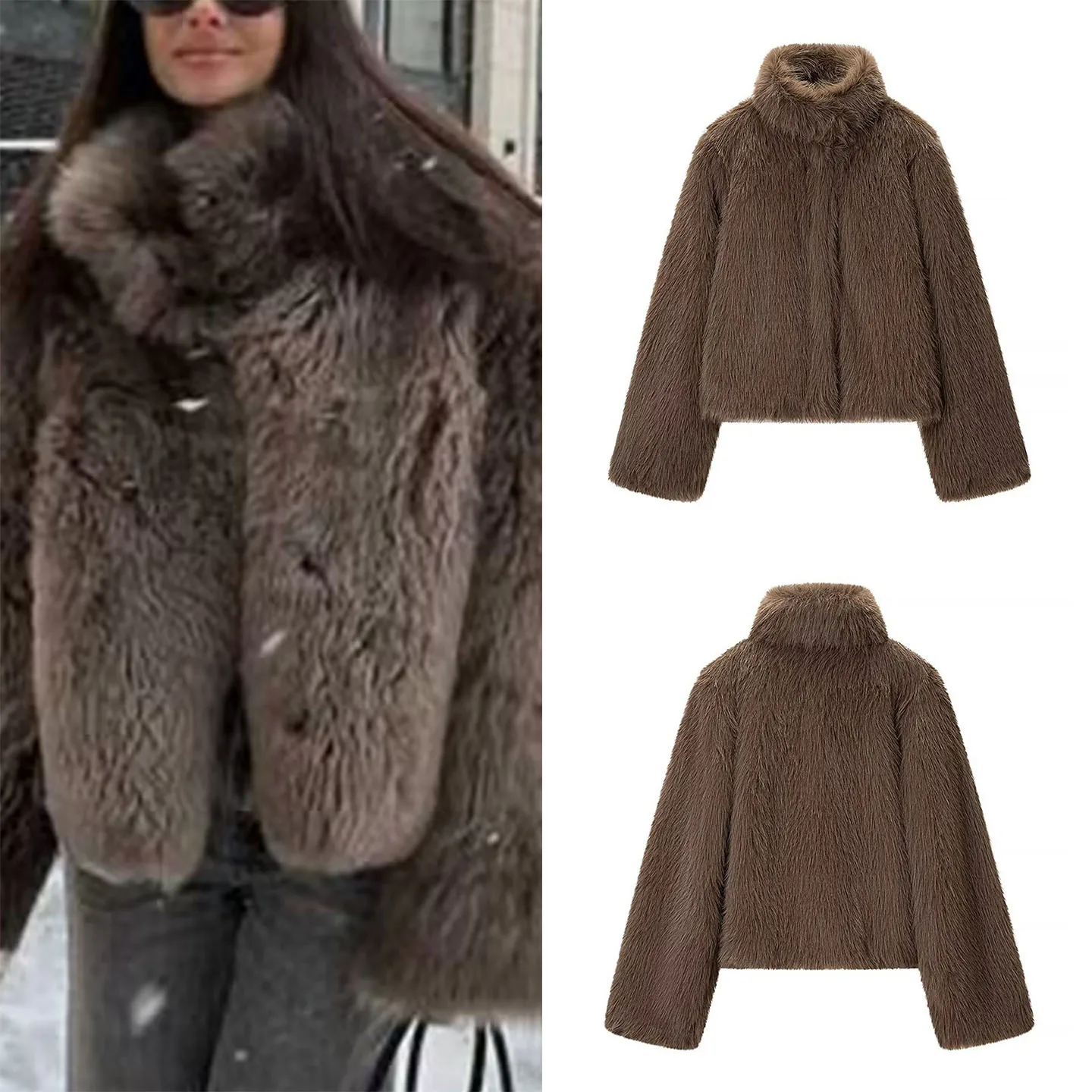 Długi płaszcz z futra Ele Long Sve, damski, modny, młodzieżowy, dopasowany krój, nowość na zimę 2025, skóra marki Sle Z