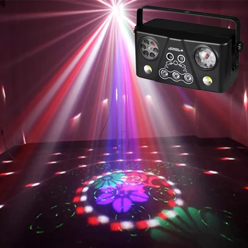 

Good Effect Mini DJ Effect Light Remote RGB Led Pattern Wheel Red Green Laser Flower Flash For Disco Party KTV