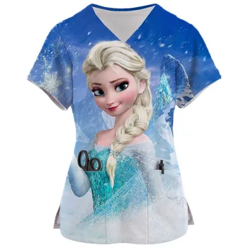 المرأة ديزني الأميرة طباعة أعلى ، الزي الطبي ، ملابس الممرضات ، الأطباء ، المستشفى ، الجمال ، صالون ، فرك ، أعلى الملحقات