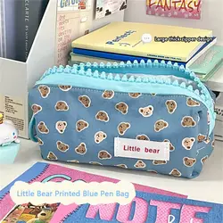 Washable Canvas Large Capacity Pencil Bags Cute Little Bear Fashion Creative Big Zipper Storage Bag Stationery Pouch Makeup Bags