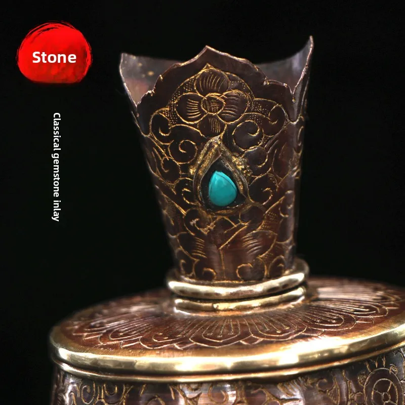 Tibetan Gilded Offering Bumpa Pot Nepal Purple Copper Engraved Holy Water Bottle Career Treasure Vase