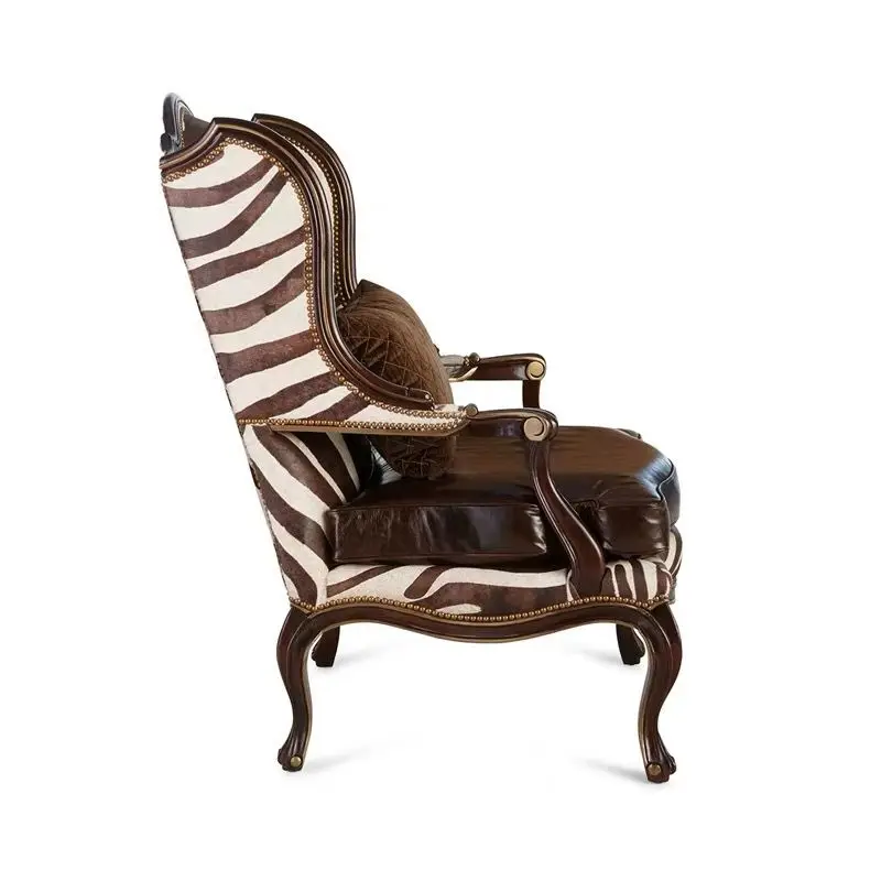 Solid wood retro fabric tiger chair, single sofa European high back chair balcony bedroom leisure chair