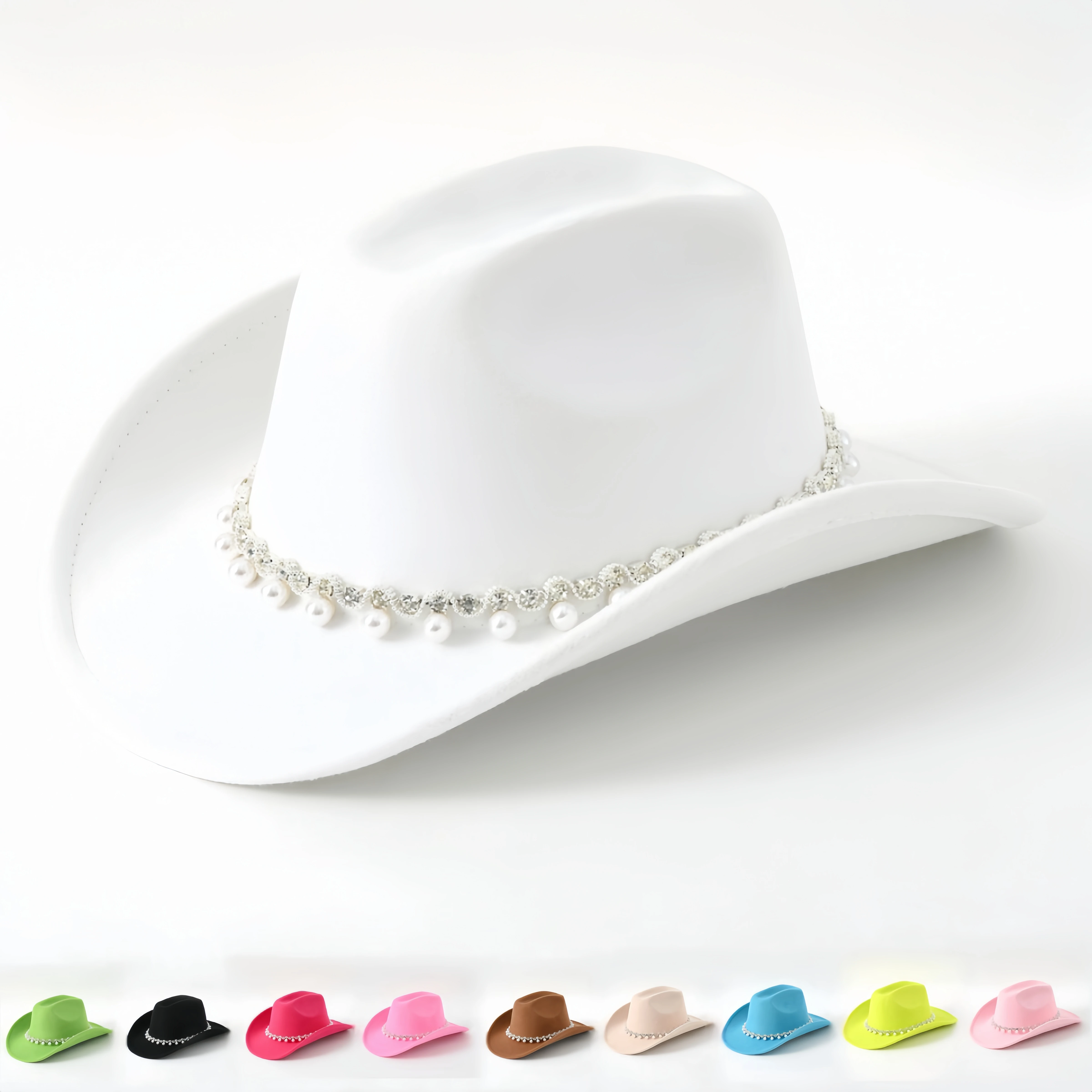 1pcs Men and Women Diamond Tassel Chain Jazz Hat, summer outdoor travel sunscreen western cowboy hat, fashion tie-in top hat