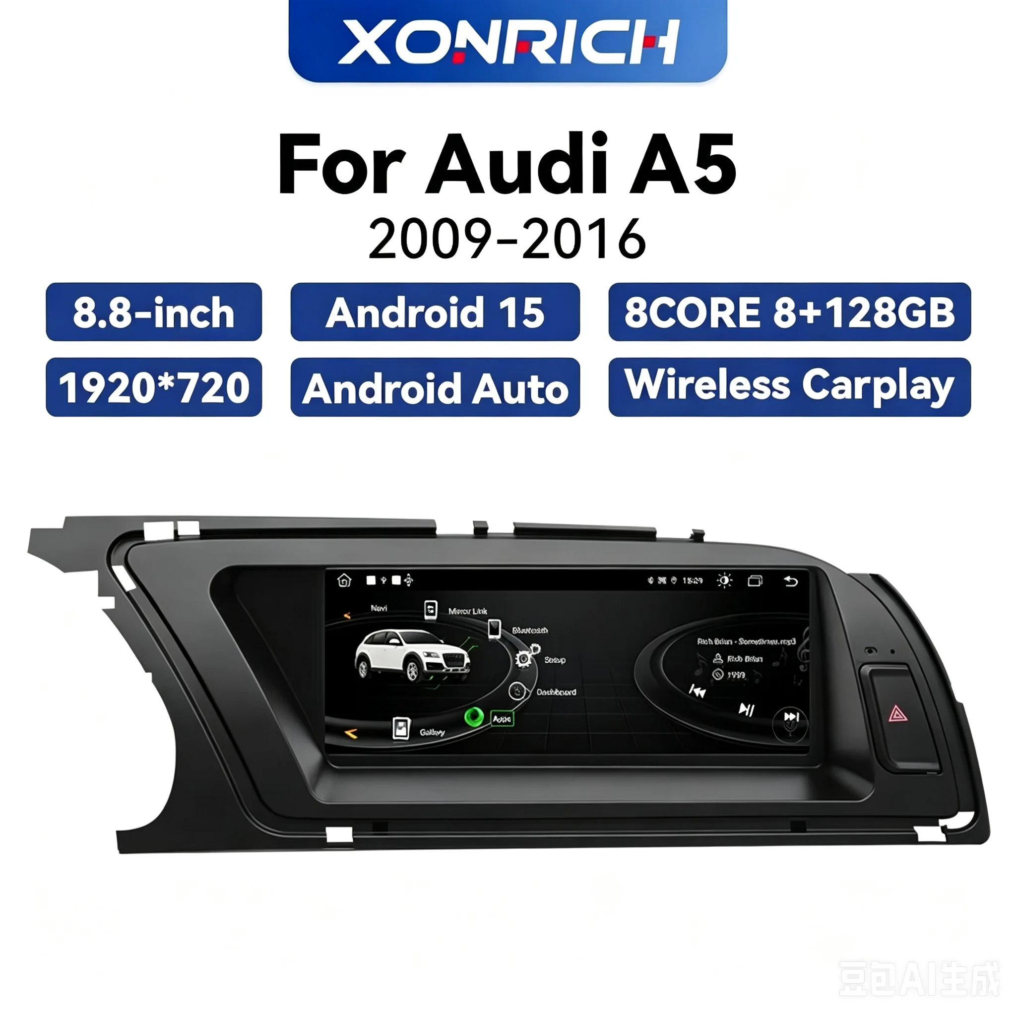 XONRICH Wireless Carplay Android 14 autoradio per Audi A5 2009-2016 GPS Navi lettore schermo IPS da 8.8 pollici 4G WIFI Stereo Bluetooth