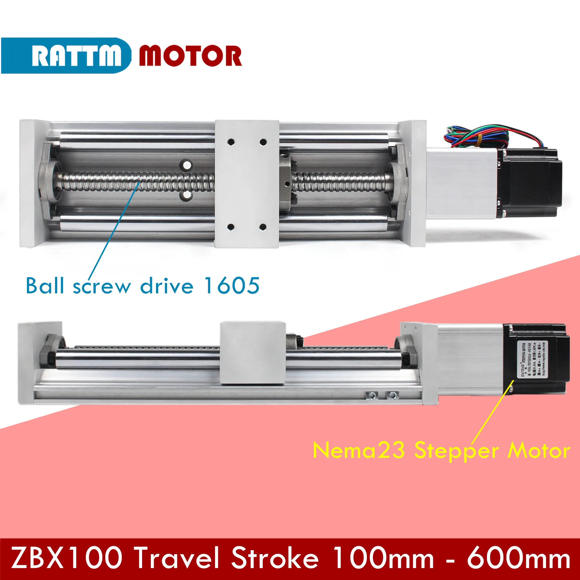 

ZBX100 Travel Stroke 100mm-600mm CNC X Y Z Axis Linear Stage Motion Actuator Cross Sliding Table + Nema23 Stepper Motor