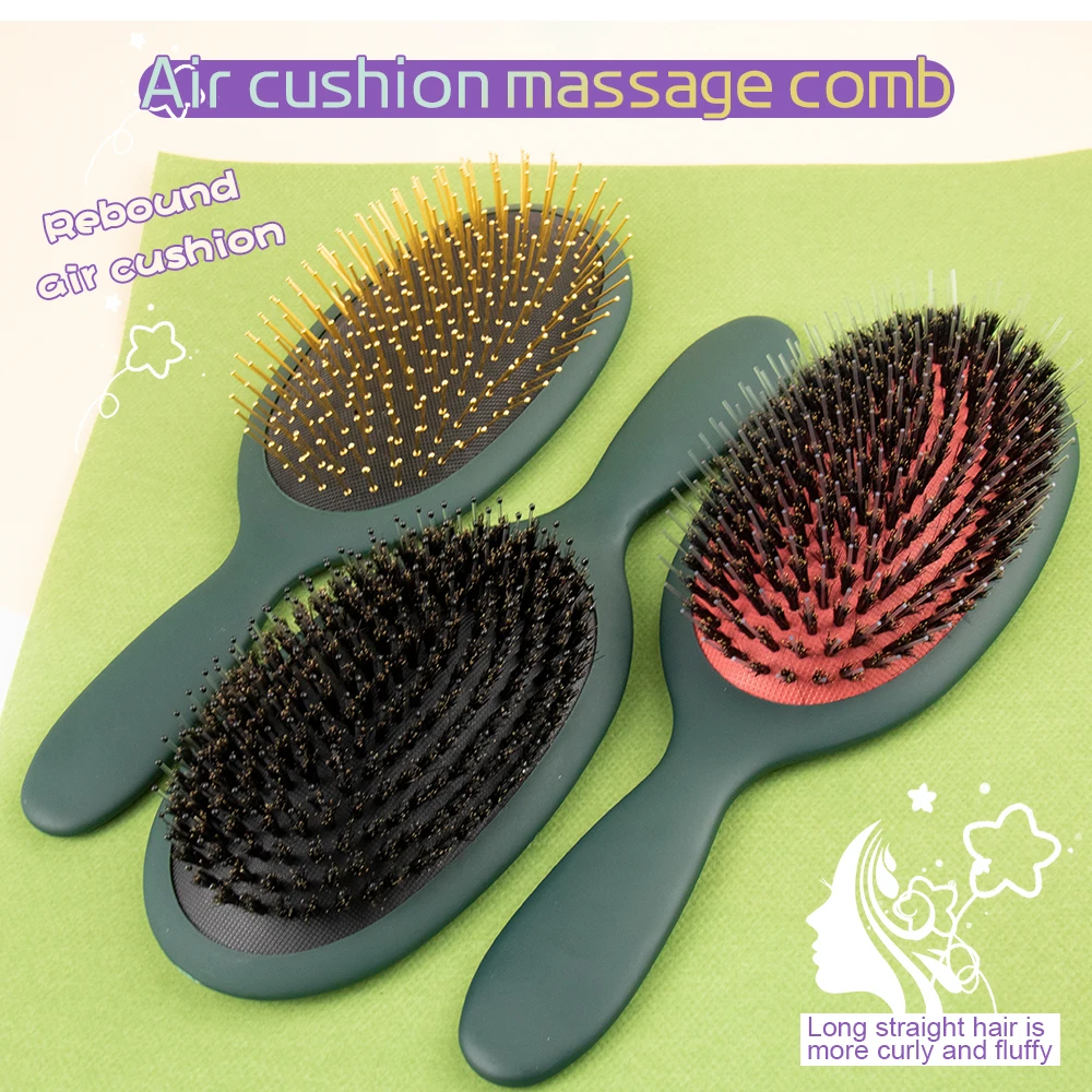 مشط شعر بوسادة مطاطية بشعيرات الخنزير ABS + نايلون + خنزير: متعدد الألوان، بسيط، جاف/رطب للاستخدام في الصالونات/المنزل