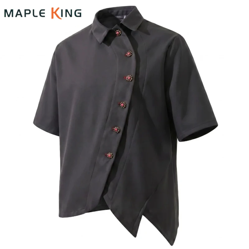 Irregular Button Designer Shirts for Man Short Sleeve Yamamoto Style Camisa Masculino De Luxo Vintage Clothes Camisas Streetwear
