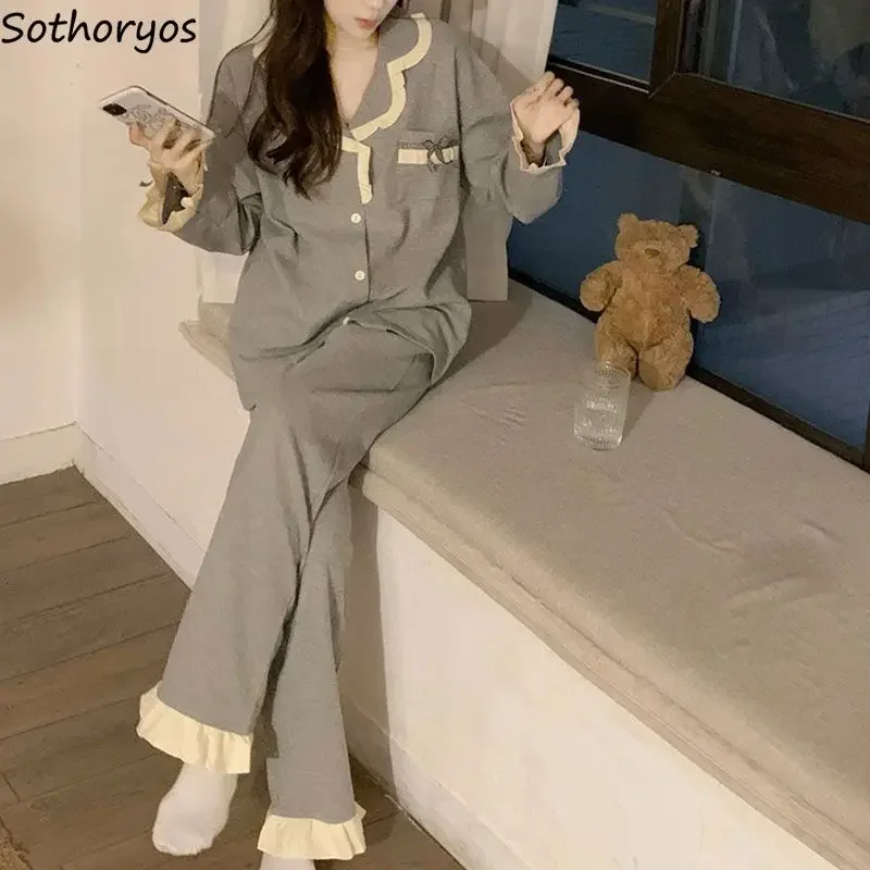 

Pajama Sets Women Solid Lace Creativity Home Daily Casual Charming Elegant Prevalent Age-reducing Autumn Ladies All-match Simple