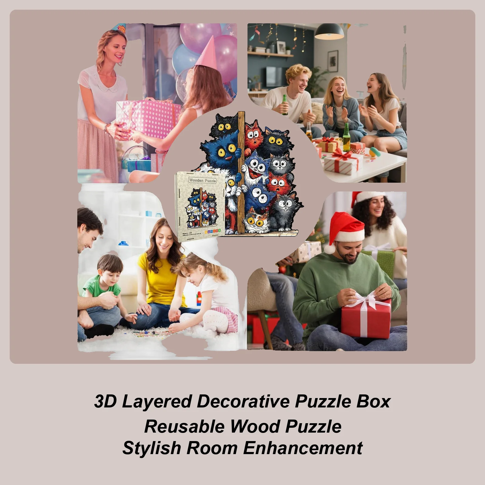 جديد القط خشبية بازل قطع الملونة القط على شكل خشبية بازل قطع تحدي لطيف القط غير النظامية خشبية بازل قطع