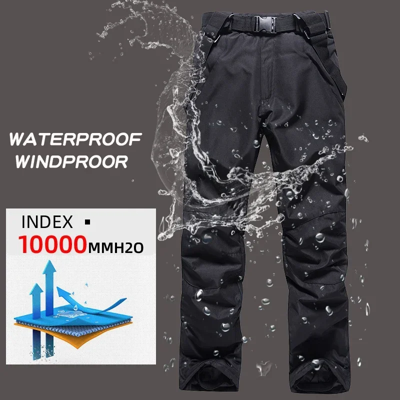 Terno térmico à prova de vento para homens, jaqueta, calças babadores, conjunto quente, traje de neve masculino, snowboard, inverno, novo