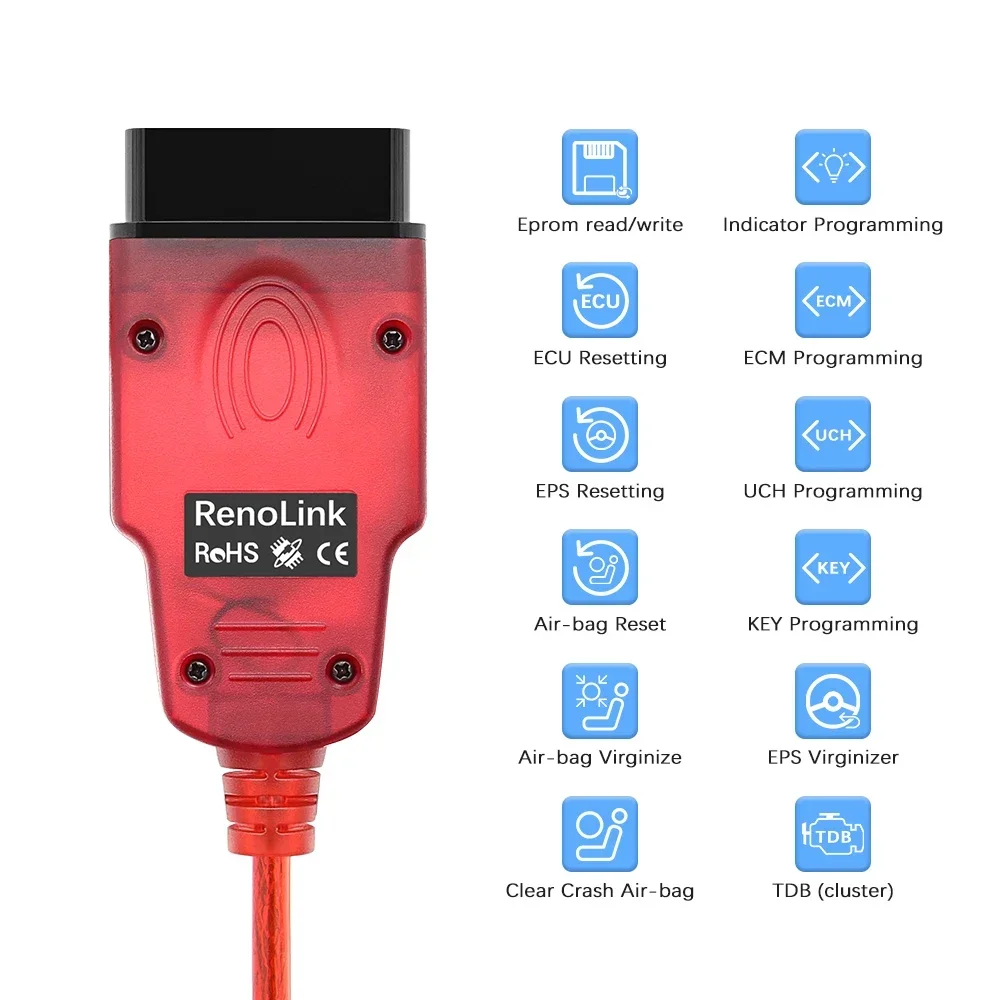 2024 For Renault Car Renolink V2.10 OBD2 Airbag Reset OBD 2 Car Diagnostic Auto Tool ECM UCH Key ECU Programmer Tool PK V1.99