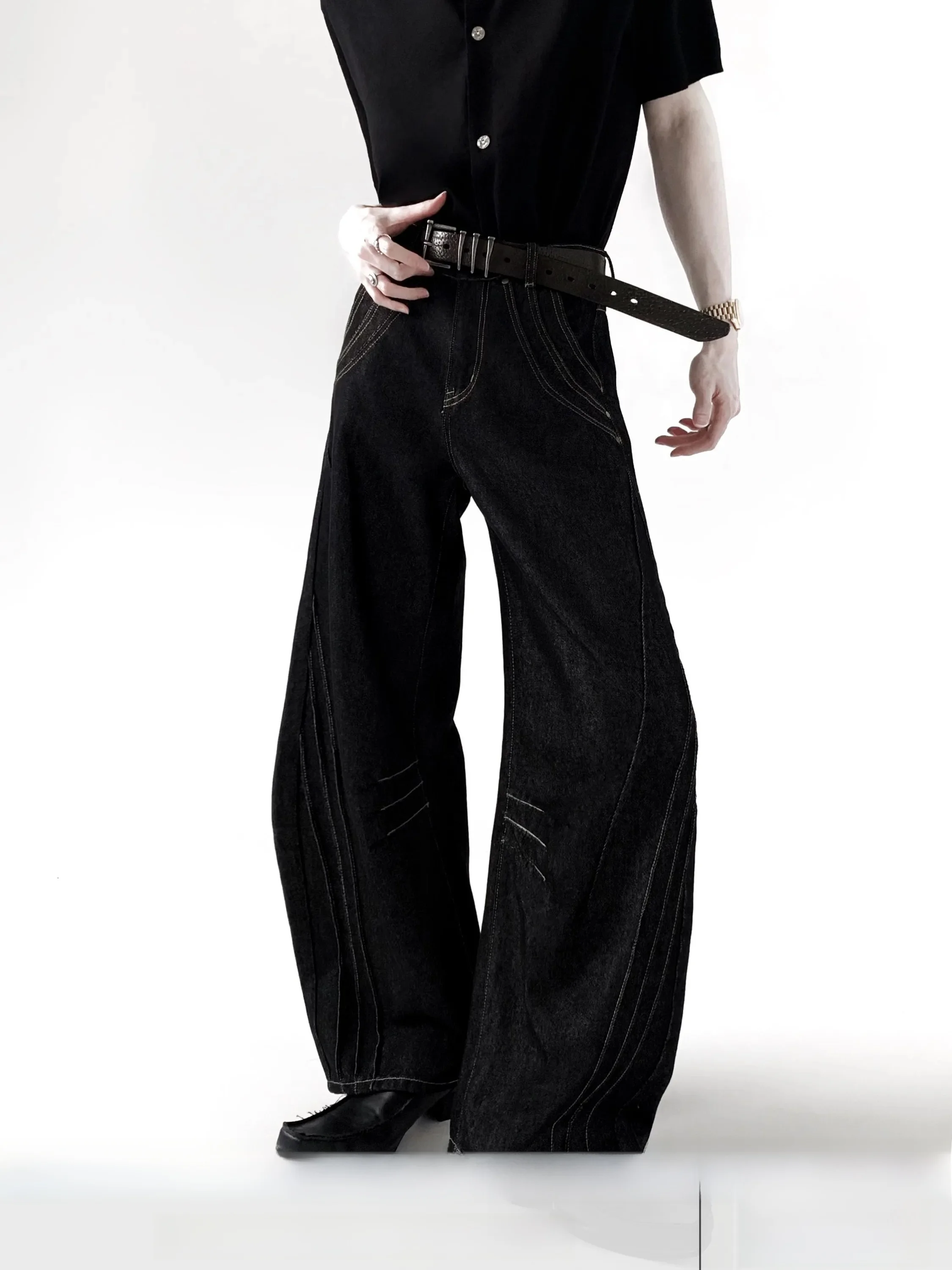 Black Original Jeans Men's Wide Leg Knife  Denim Pants High Waist Slim Fit Youth Casual Wear Four Seasons Wear Resistant