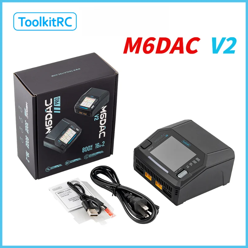 

ToolkitRC M6DAC V2 RC Car 7.4v Lipo Battery Charger Dual Channel PD65W Fast Charger for 1-6S LiHV RC Racing Drone Battery