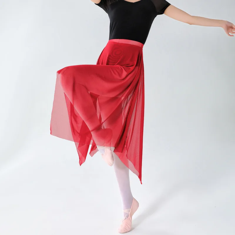 Ballet Skirt Adult Women Middle Mesh Skirt Dance Tulle Skirt Ballet Exercise Clothing Chiffon Skirts Black Stage Costume Women