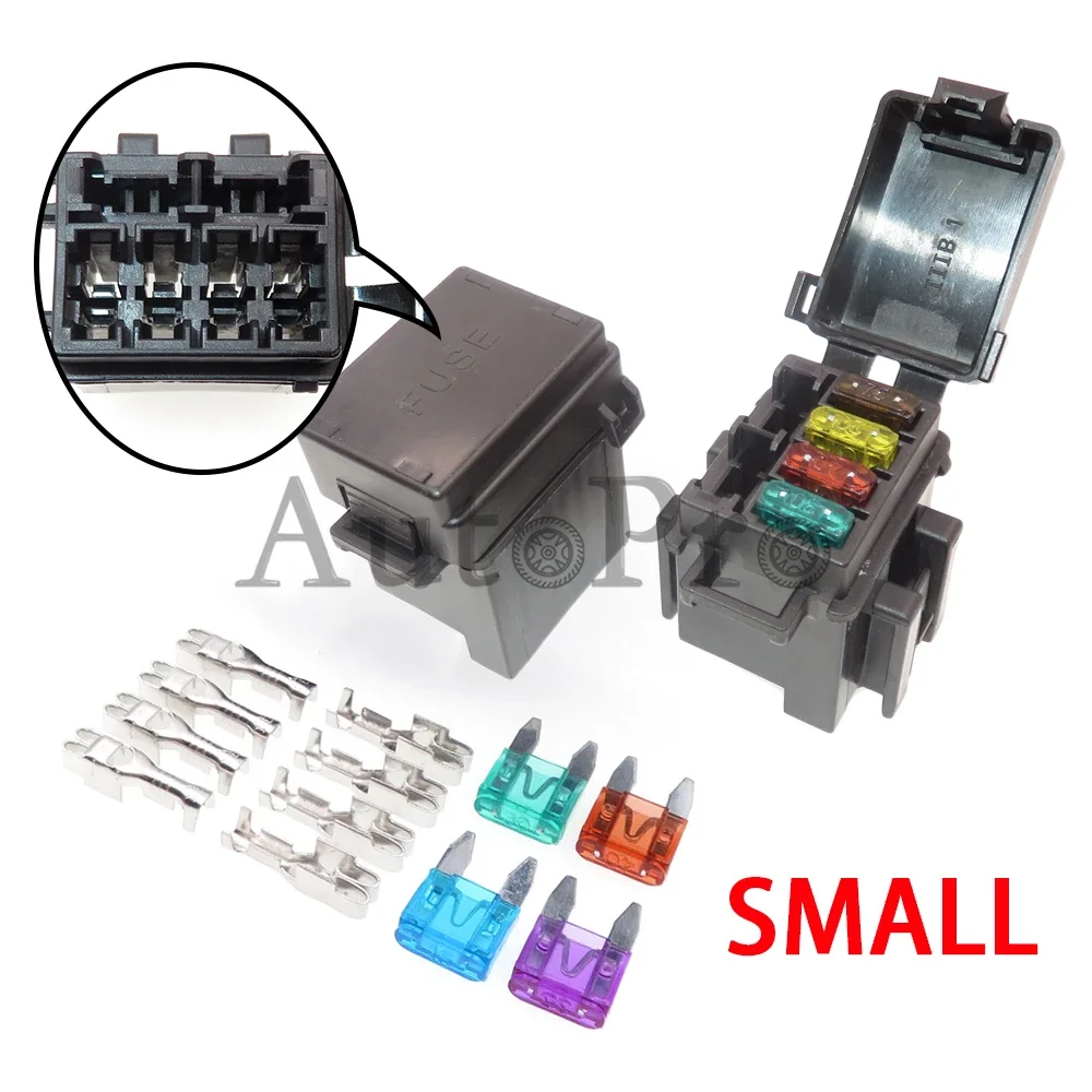 1 Set 4Ways Small AC Assembly Automobile Fuse Block Assembly Blade Type Fuses Box Mini In-line Fuse Holder With Crimp Terminal