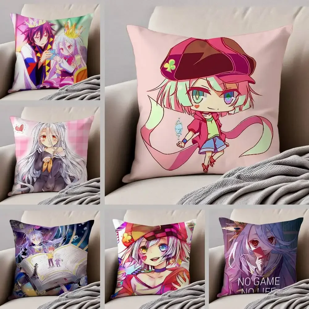 Anime Beautiful-No Game No Life-Cartoon Pillow Case Anti-dustmite Invisible Zipper Silky Short Plush Sofa Cushion Cover