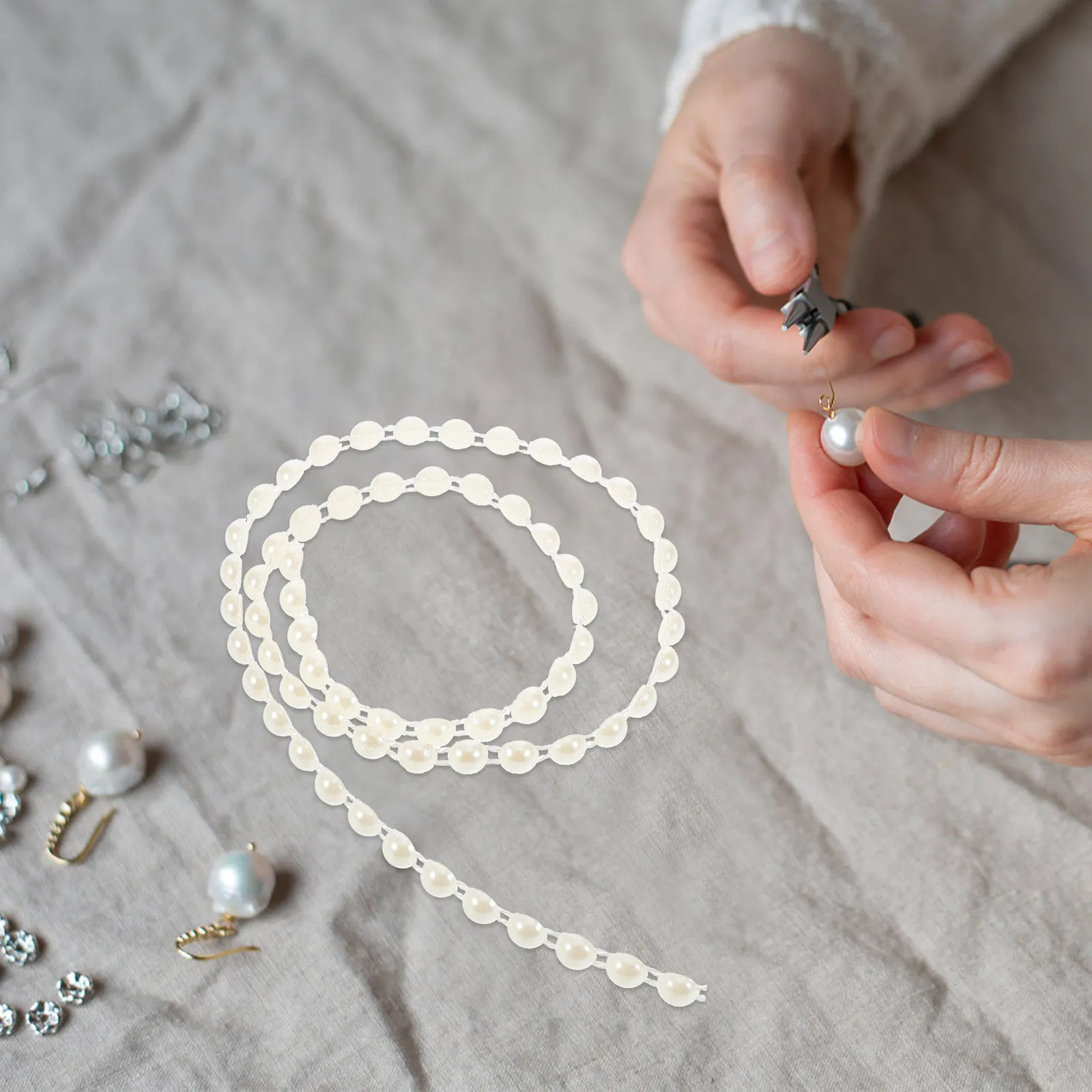 Faux Pearl Half Round Bead Chain Roll for DIY Jewelry Making Clothing Embellishment Bracelets Necklaces