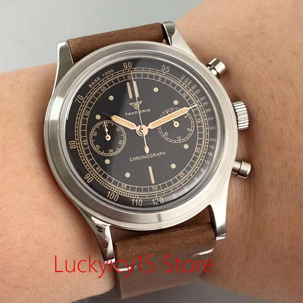 Tandorio Quartz Watches for Men MIYOTA OS20 Multi-function Chronograph Men Mineral Glass Sport 38mm Watch Men Watches Leather