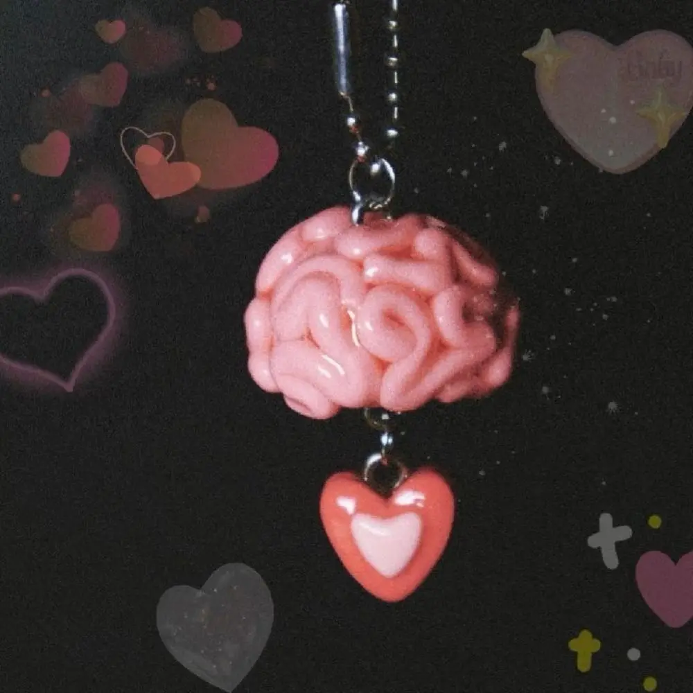 Gothic Backpack Charm Love Brain Keychain Pink Resin Funny Key Chain Simulation Brain Car Hanging Pendant Key Ring Girls